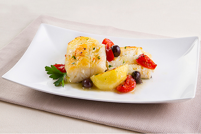 Salt cod with olives and cherry tomatoes Salt cod with olives and cherry tomatoes